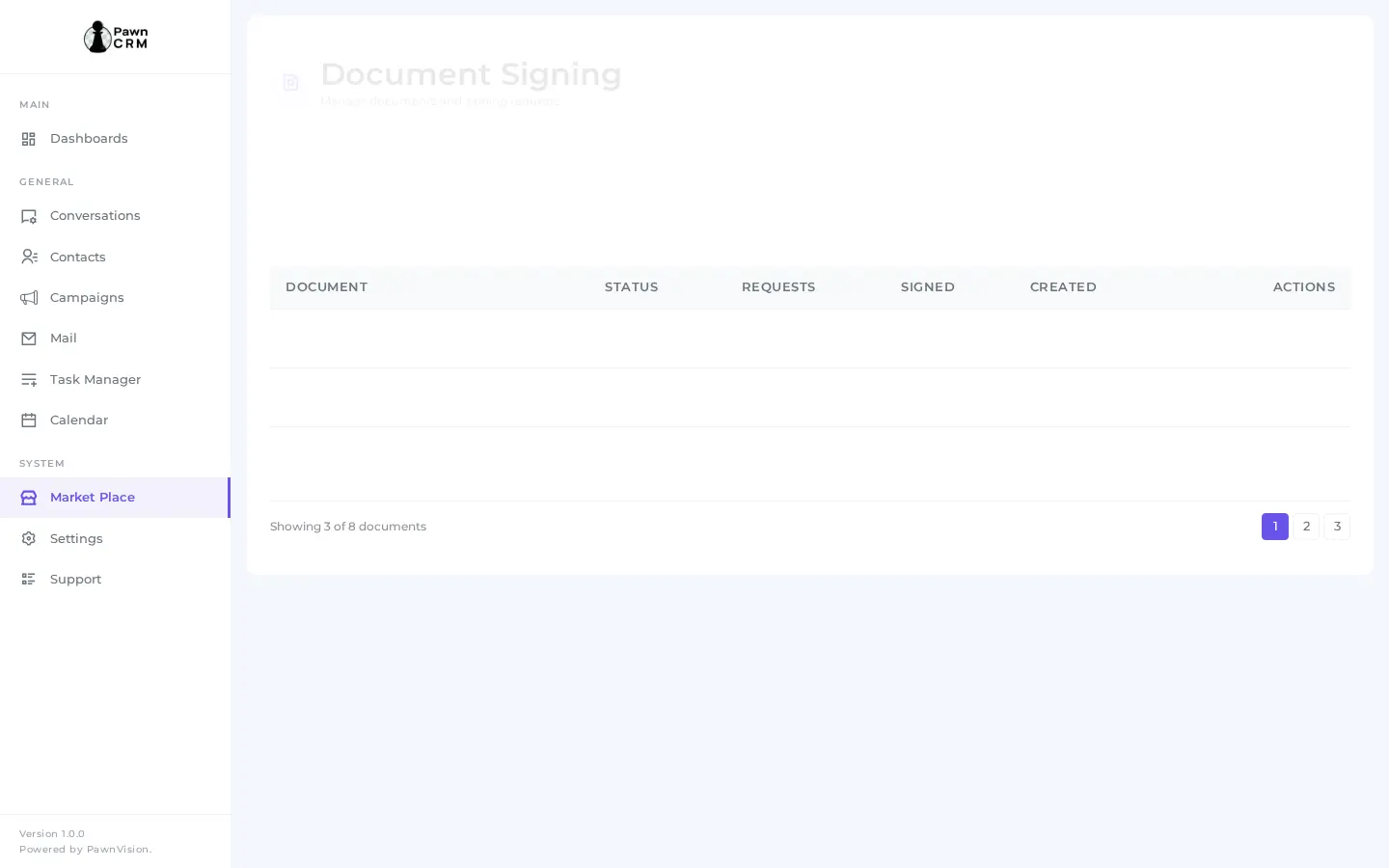 Animated demo of document signing workflow in PawnCRM