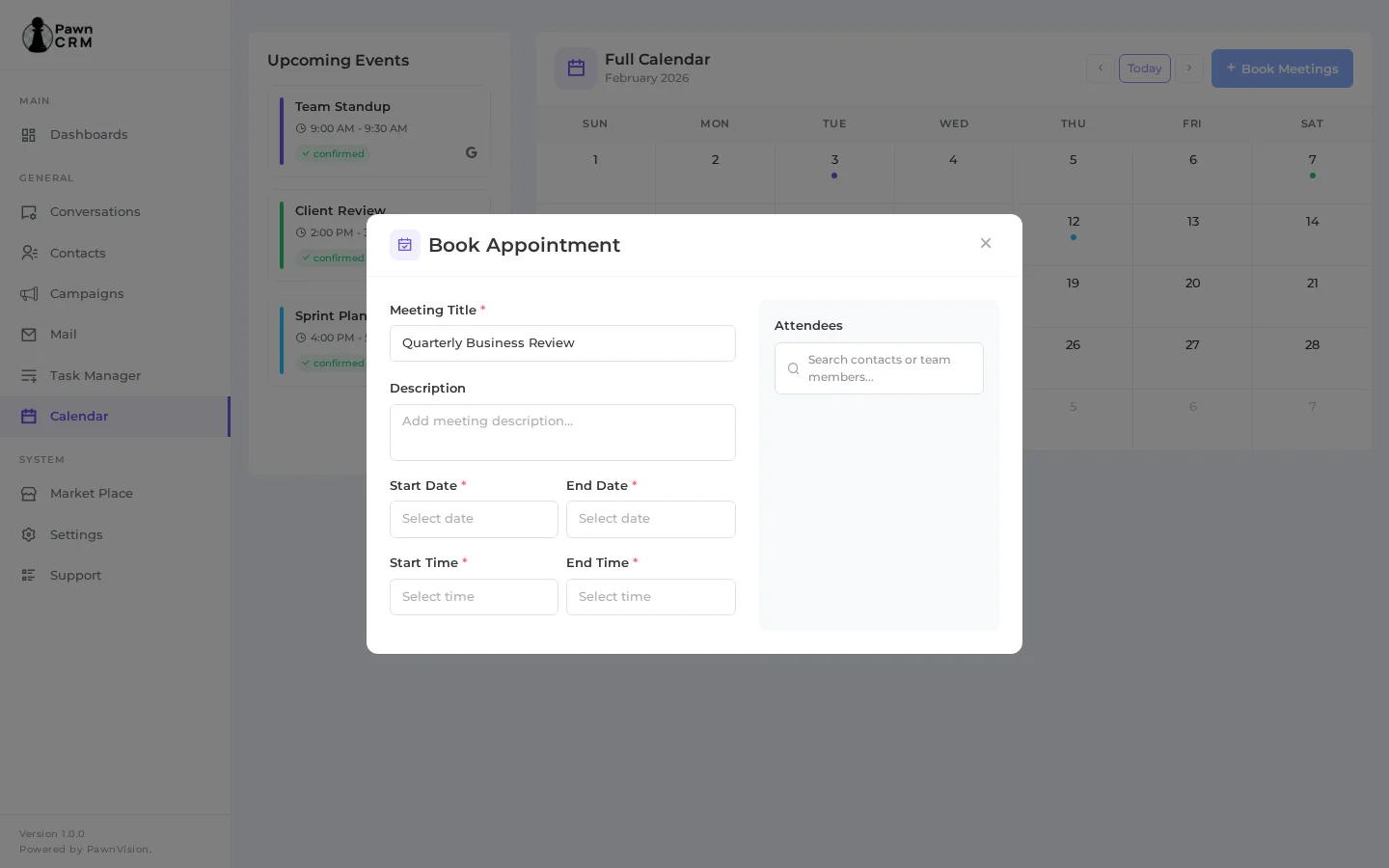 PawnCRM Completed appointment form with attendees