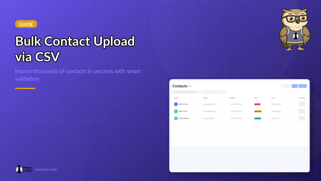 PawnCRM bulk CSV contact upload screenshot