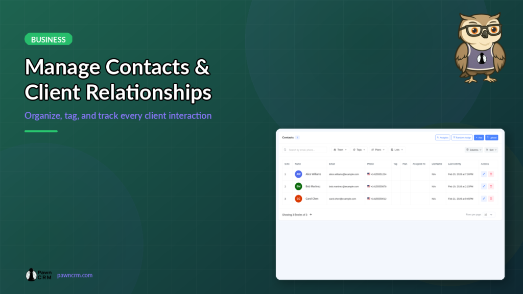 PawnCRM contact management list screenshot
