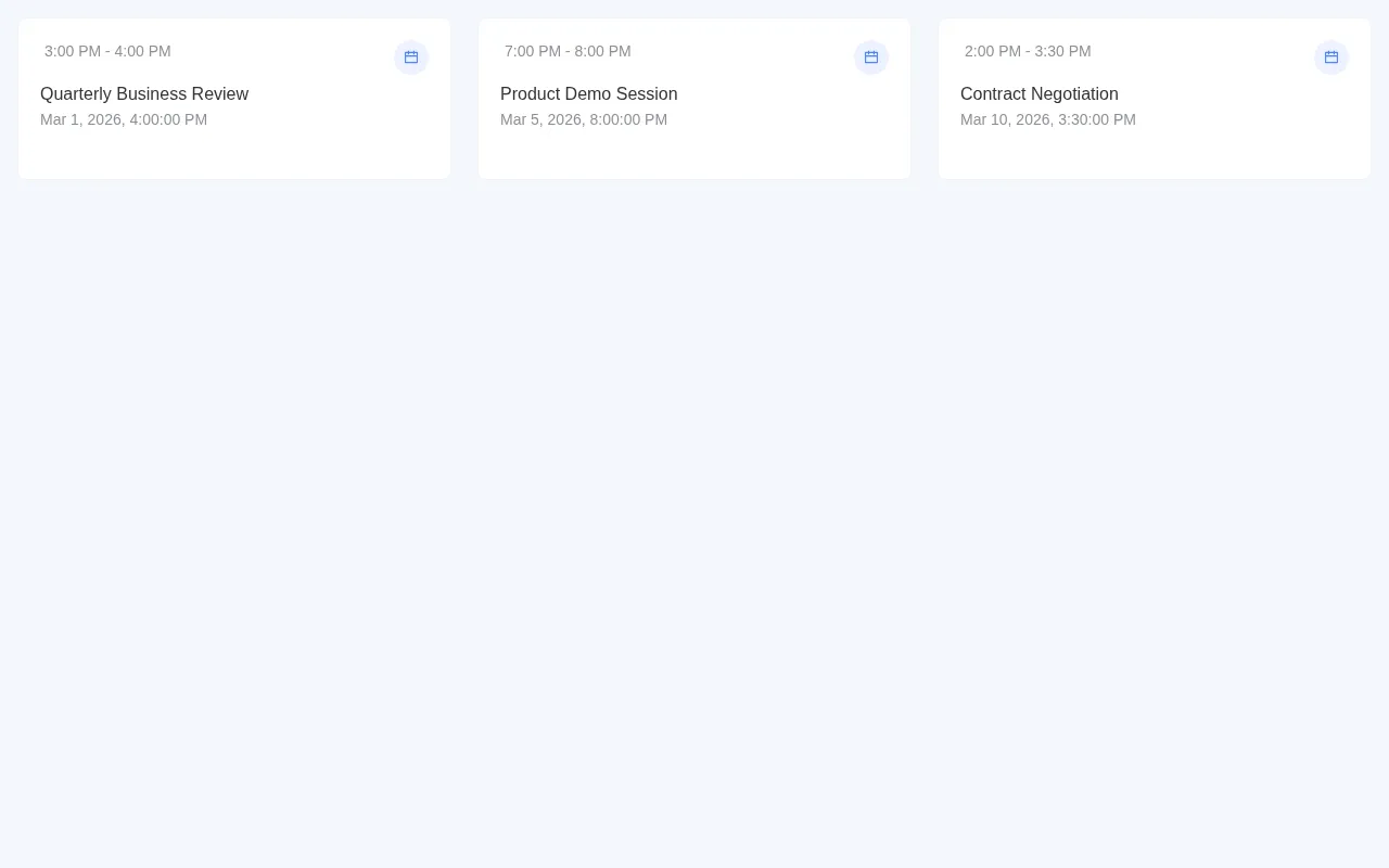 PawnCRM contact meetings section showing scheduled and completed meetings