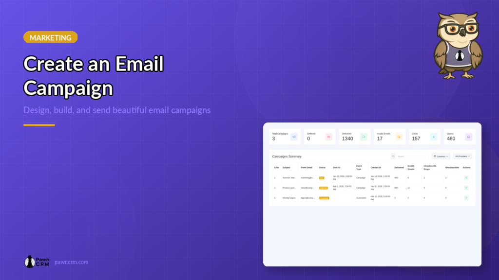 PawnCRM email campaign builder screenshot