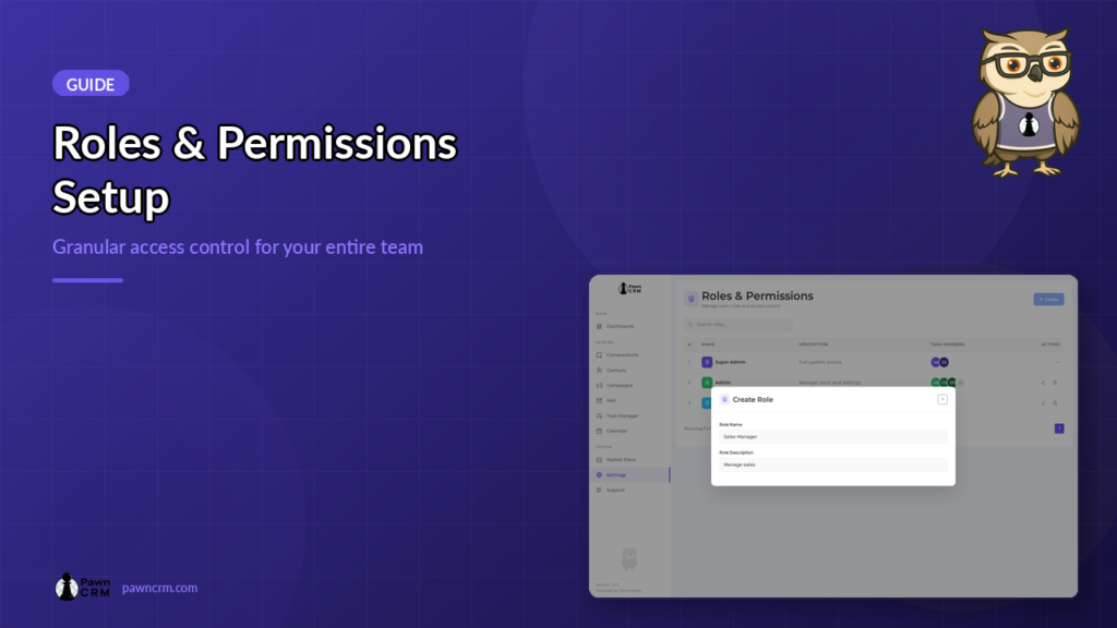 PawnCRM roles and permissions management screenshot